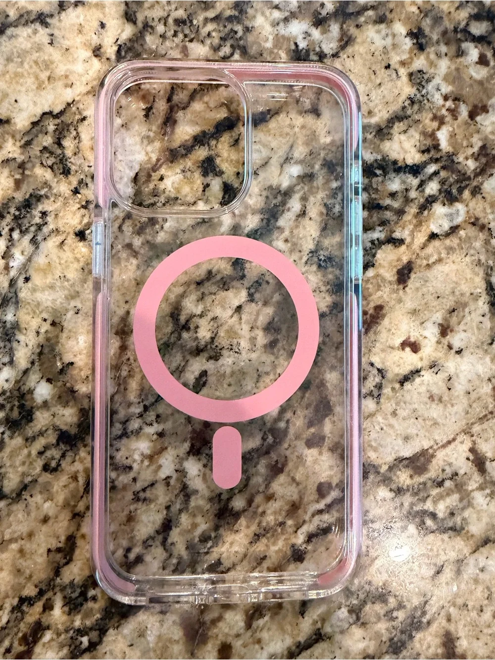 Clear MagSafe-Compatible iPhone 15 Pro Max Phone Case with Pink Ring